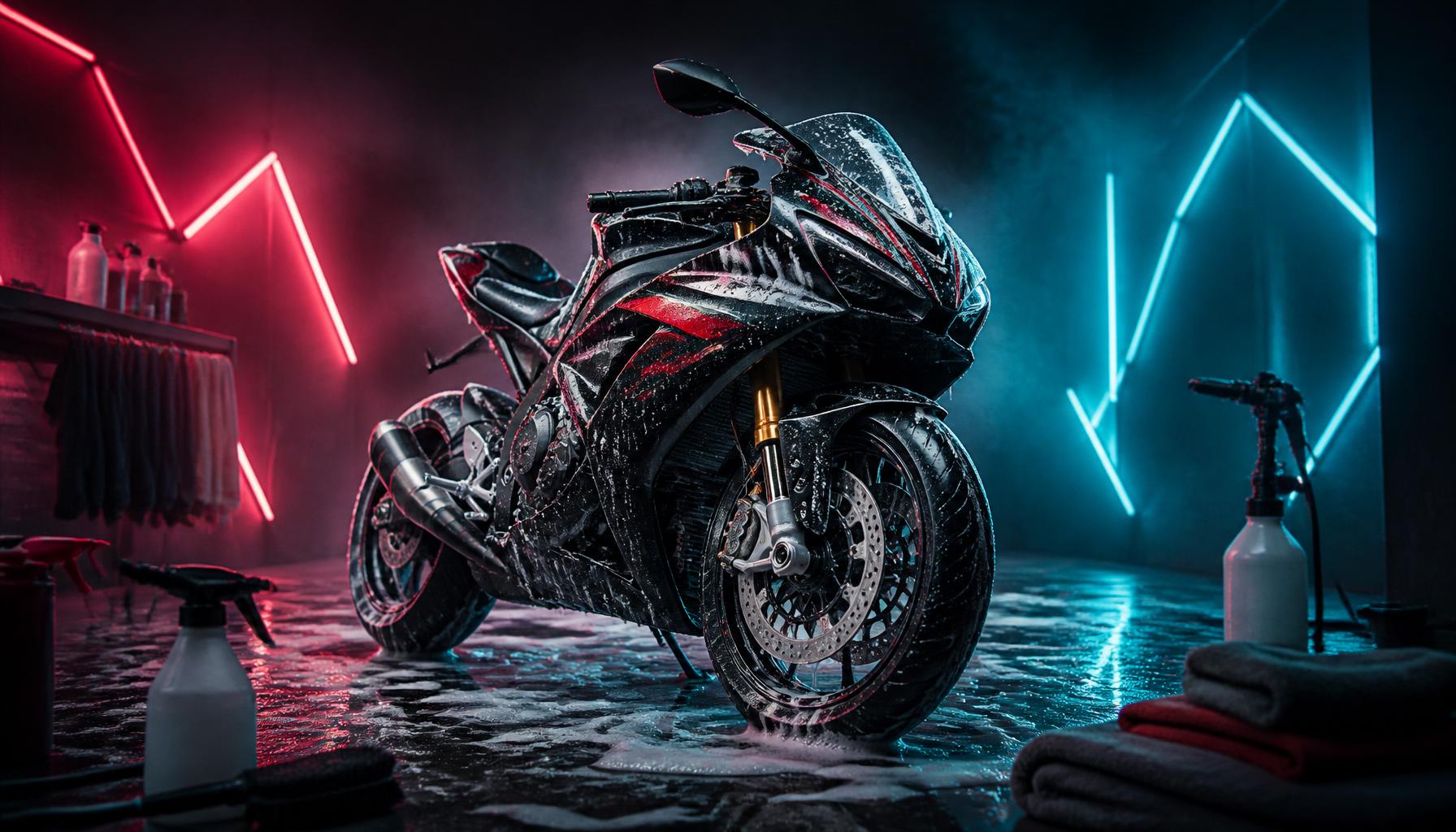 Mota premium em processo de lavagem e detailing no Studio Garage